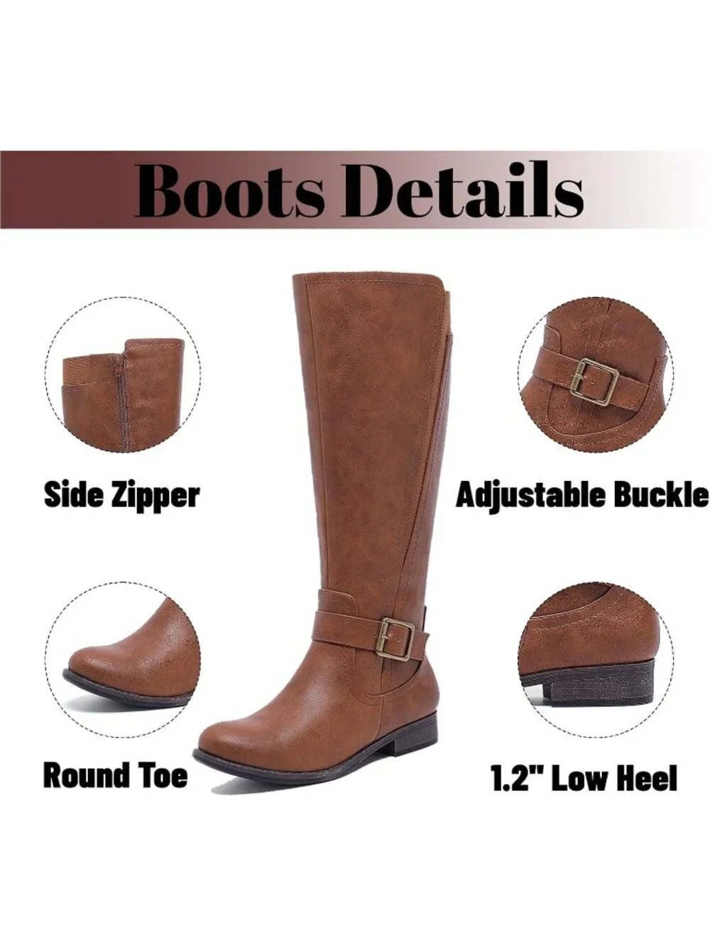 Women's Maple Brown Platform Slouchy Side Zip Comfort Round Toe Knee High Boots